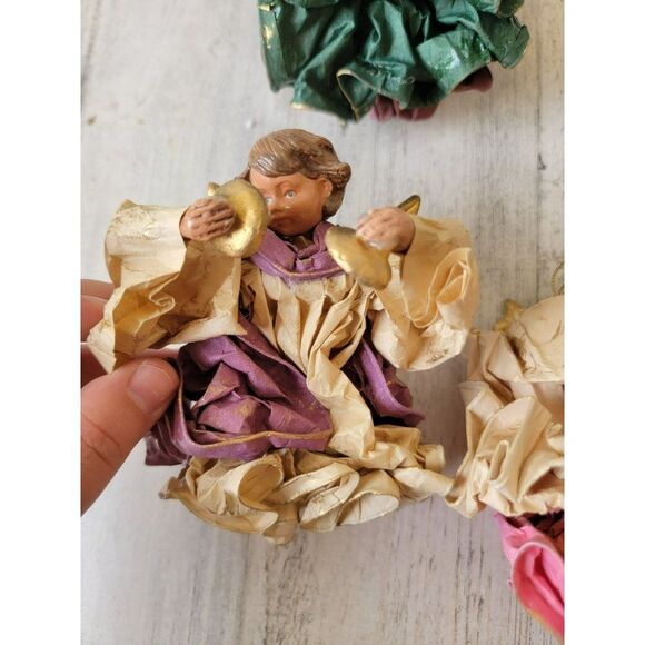 Rustic cherub Angel instrument band set horn violin Xmas ornament - Picture 8 of 15